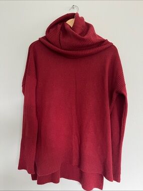 Diane Von Furstenberg Deep Red Ribbed Cowl Neck Sweater